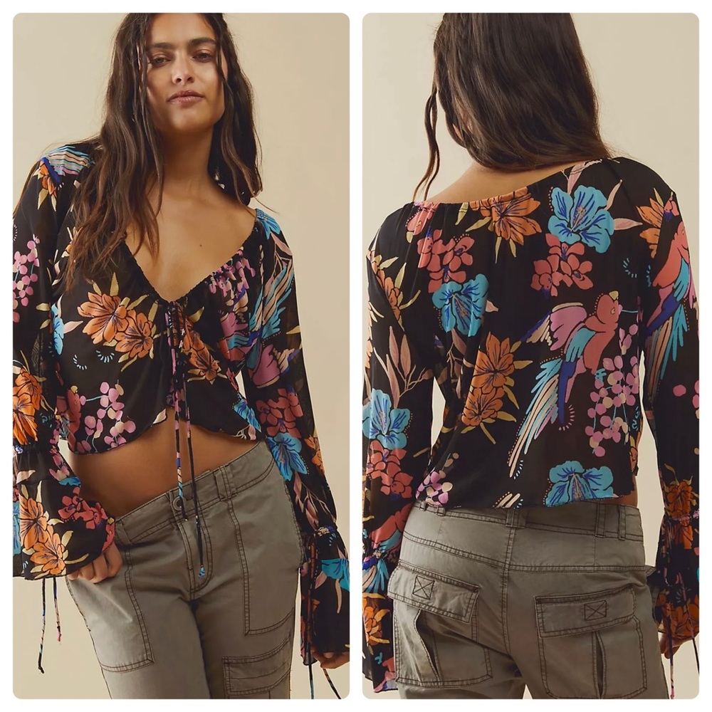 NWT Free People Of Paradise Top, Black Combo XSmall